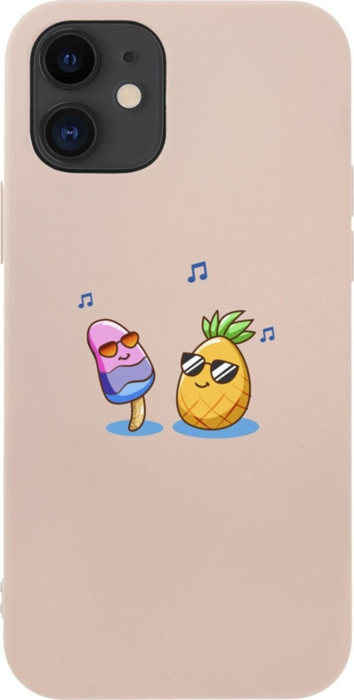 İphone 12 Uyumlu Singer Pineapple Tasarımlı Pembe Telefon Kılıfı