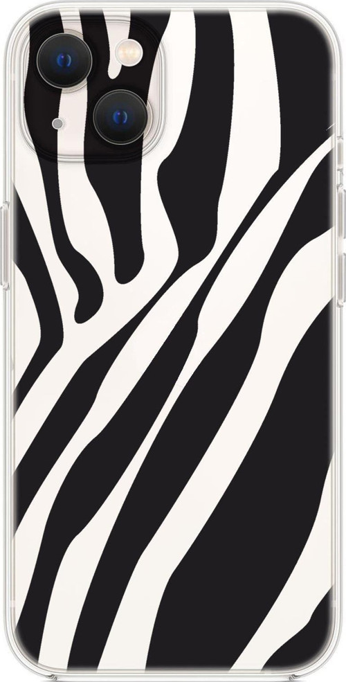 İphone 14 Uyumlu Zebra Desenli Şeffaf Silikonlu Telefon Kılıfı