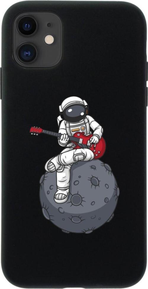 İphone 12 Gitarcı Astronot Tasarımlı Siyah Telefon Kılıfı
