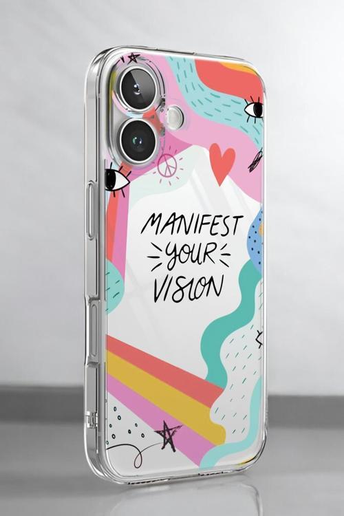 İphone 16 Uyumlu Manifest Desenli Premium Silikonlu Şeffaf Telefon Kılıfı