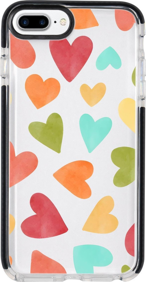 İphone 8 Plus Uyumlu Renkli Kalpler Desenli Candy Bumper Silikonlu Telefon Kılıfı