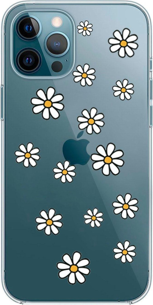 Iphone 12 Pro Uyumlu Papatya Şelalesi Desenli Premium Şeffaf Silikon Kılıf