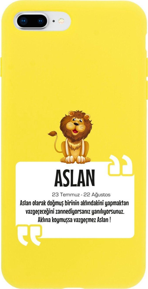 İphone 8 Plus Aslan Burcu Tasarımlı Sarı Telefon Kılıfı