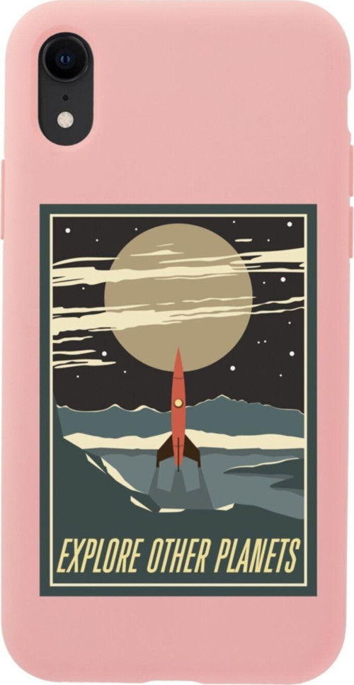 İphone Xr Explore Other Planets Tasarımlı Pembe Telefon Kılıfı