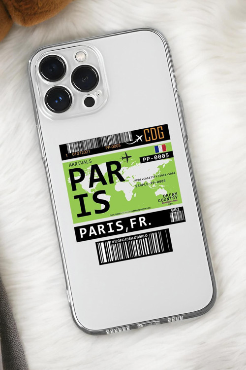 İphone 16 Pro Uyumlu Paris Ticket Desenli Premium Silikonlu Şeffaf Telefon Kılıfı