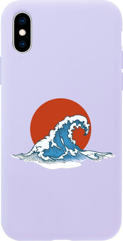 İphone X Kanagawa Wave Tasarımlı Lila Telefon Kılıfı