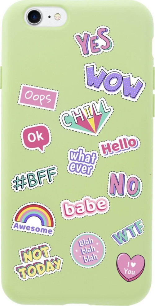 İphone 8 Stickers Tasarımlı Yeşil Telefon Kılıfı