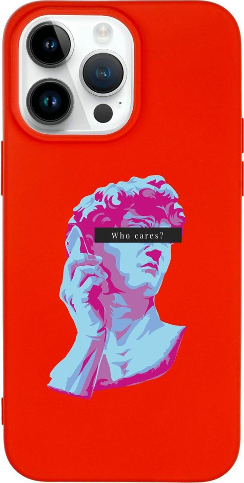 İphone 14 Pro Max Who Cares Desenli Lansman Kırmızı Telefon Kılıfı