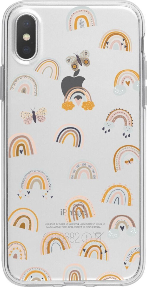 İphone X Pink Rainbow Şeffaf Telefon Kılıfı