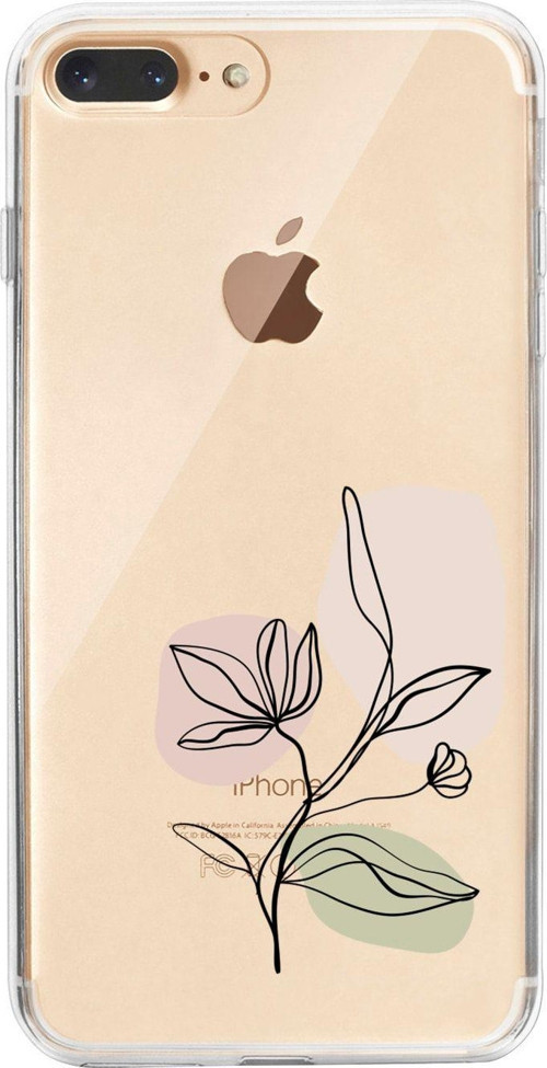 İphone 7 Plus Art Pink Flower Desenli Şeffaf Telefon Kılıfı