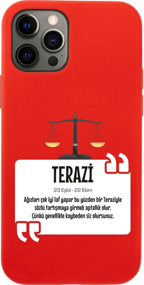 Iphone 12 Pro Max Terazi Burcu Tasarımlı Kırmızı Telefon Kılıfı