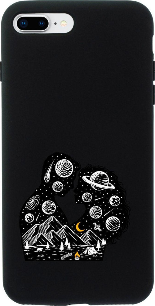 İphone 7 Plus Romantic Illustration Tasarımlı Siyah Telefon Kılıfı