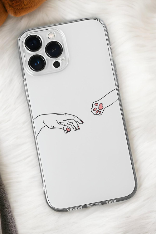İphone 16 Pro Uyumlu Hand And Paw Desenli Premium Silikonlu Şeffaf Telefon Kılıfı