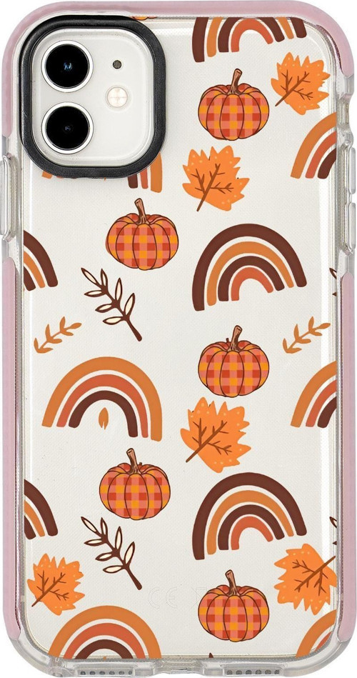 İphone 12 Uyumlu Sonbahar Desenli Candy Bumper Silikonlu Telefon Kılıfı