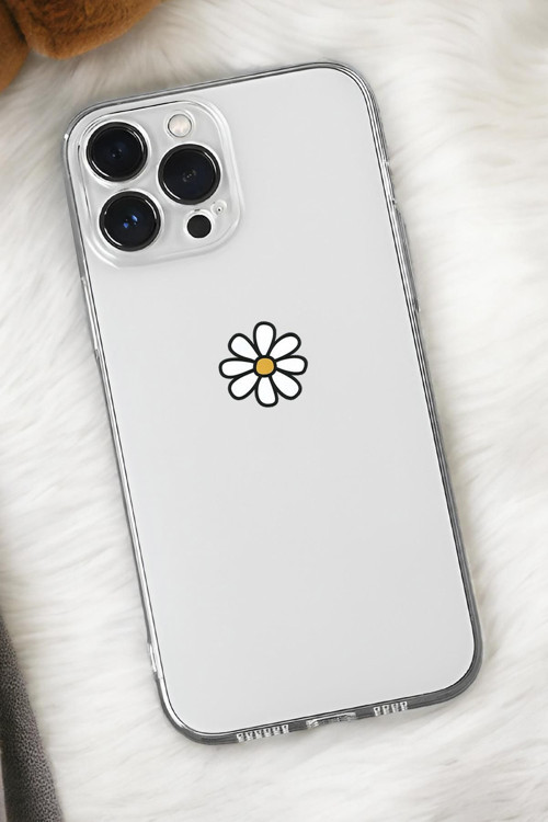 İphone 16 Pro Uyumlu Papatya Desenli Premium Silikonlu Şeffaf Telefon Kılıfı
