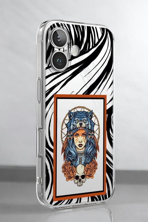 İphone 16 Uyumlu Warrior Woman Desenli Premium Silikonlu Şeffaf Telefon Kılıfı