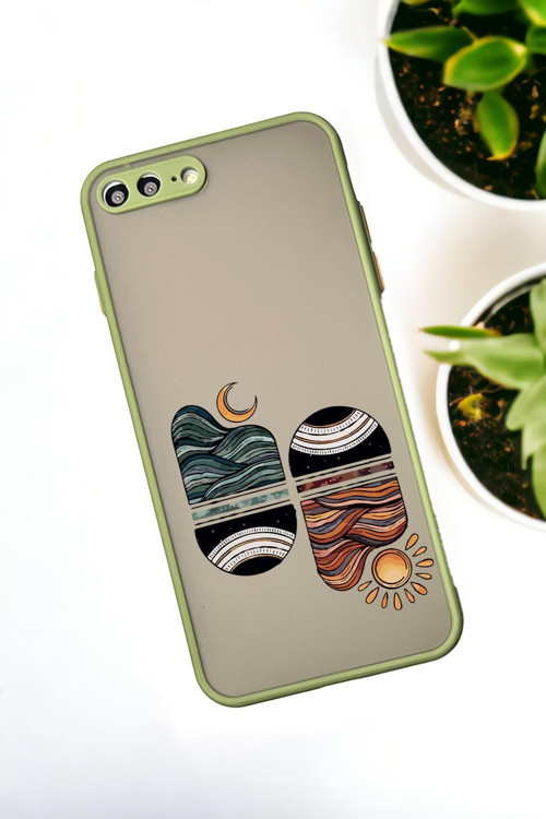 İphone 7 Plus Uyumlu Sunset Wave Desenli Buzlu Şeffaf Lüx Telefon Kılıfı