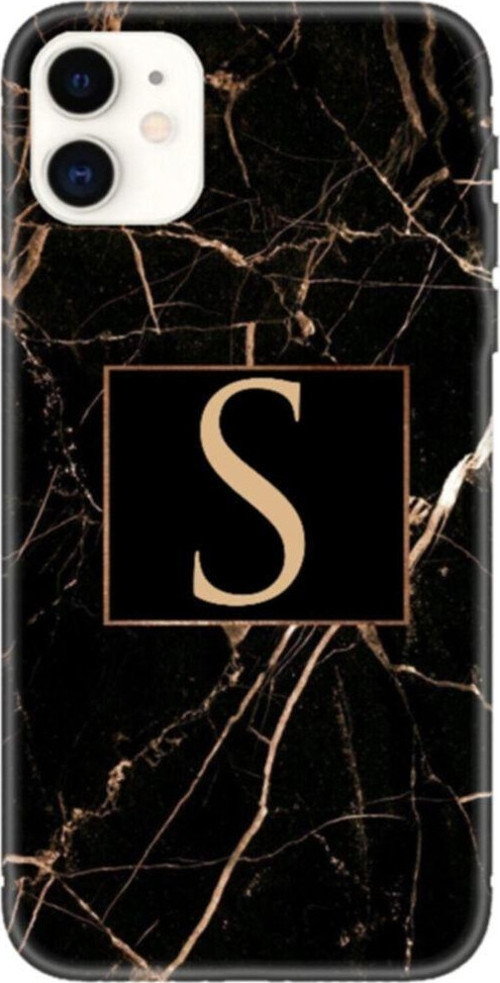 Iphone 11 Siyah Mermer Desen S Harfli Telefon Kılıfı