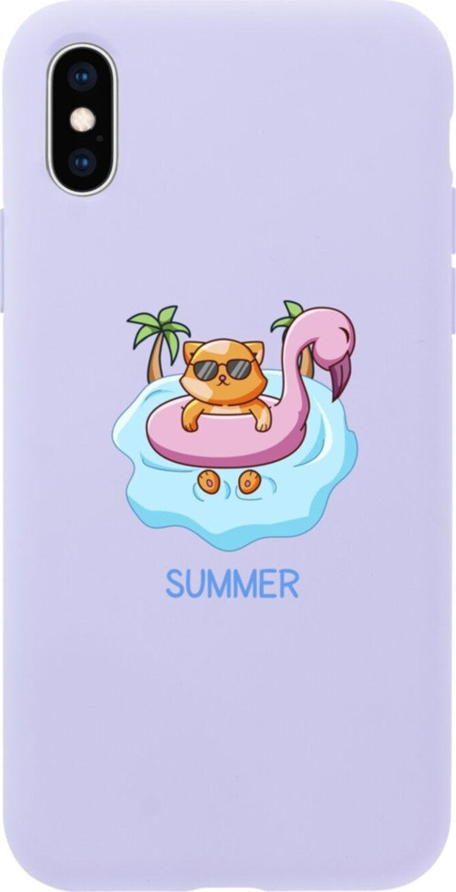 İphone Xs Summer Cat Tasarımlı Lila Telefon Kılıfı