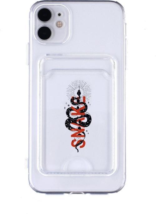 Iphone 11 Uyumlu Snake Desenli Şeffaf Kamera Korumalı Ve Kartlıklı Telefon Kılıfı