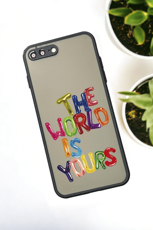İphone 7 Plus Uyumlu The World Desenli Buzlu Şeffaf Lüx Telefon Kılıfı