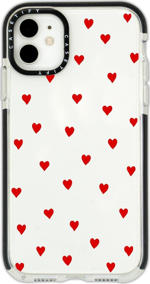 İphone 12 Casetify Uyumlu Sevimli Kalpler Desenli Anti Shock Premium Silikonlu Siyah Kenar Detaylı T
