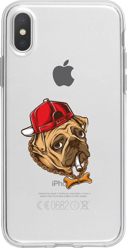 İphone Xs Max Efkarlı Pug Desenli Şeffaf Telefon Kılıfı