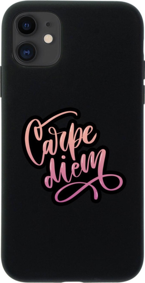 İphone 12 Carpe Diem Tasarımlı Siyah Telefon Kılıfı
