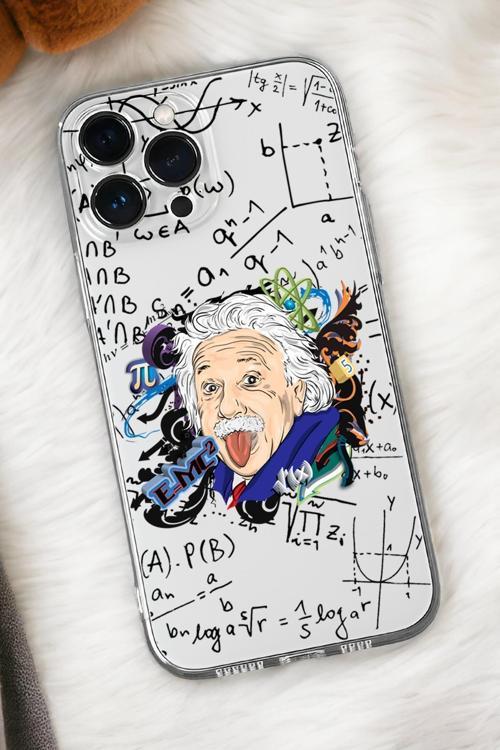 İphone 16 Pro Uyumlu Einstein Desenli Premium Silikonlu Şeffaf Telefon Kılıfı