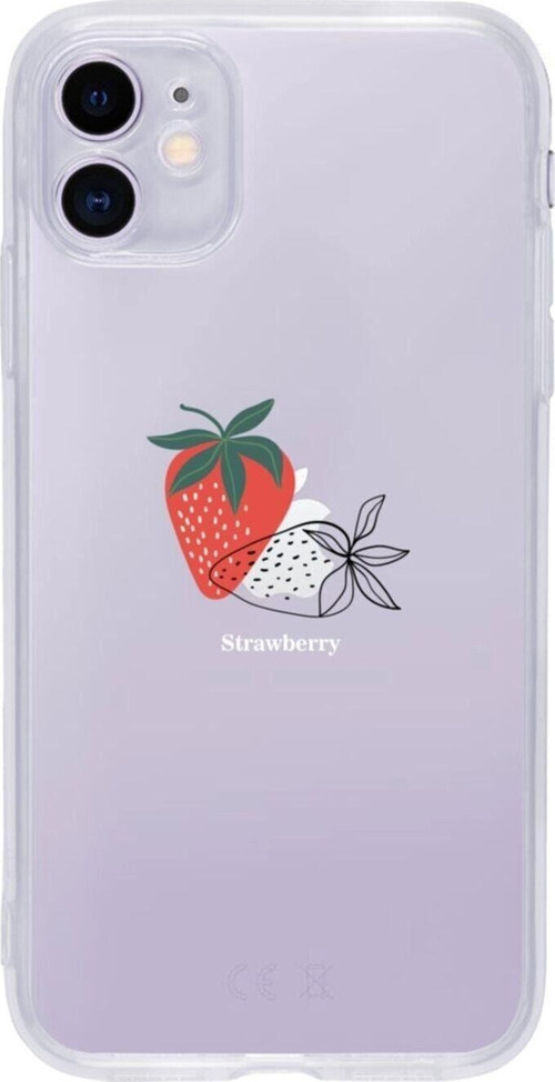 Iphone 11 Strawberry Tasarımlı Şeffaf Telefon Kılıfı