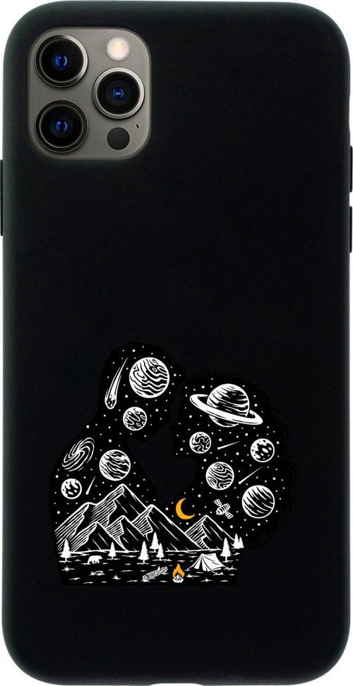 Iphone 12 Pro Romantic Illustration Tasarımlı Siyah Telefon Kılıfı