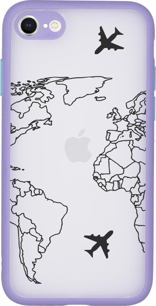 İphone Se 2020 Uyumlu Kamera Lens Korumalı World Map Lines Lüx Telefon Kılıfı