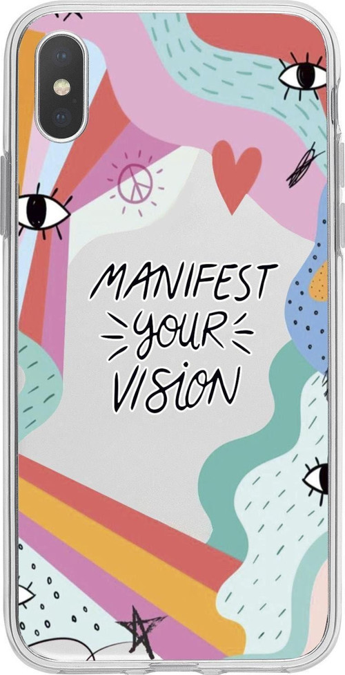 İphone Xs Max Uyumlu Manifest Your Vision Premium Şeffaf Silikon Kılıf Beyaz Baskılı