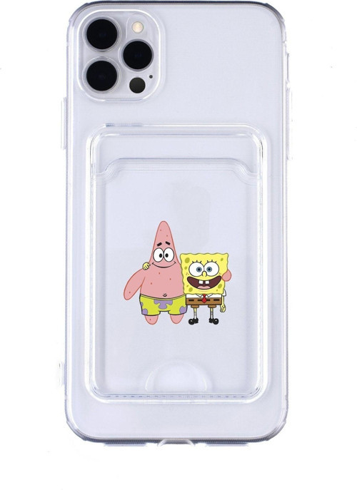 Iphone 12 Pro Uyumlu Sünger Bob Ve Patrickstar Desenli Şeffaf Kamera Korumalı Ve Kartlıklı Telefon K