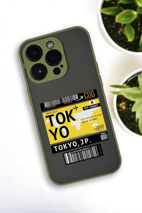 İphone 14 Pro Uyumlu Tokyo Ticket Desenli Buzlu Şeffaf Lüx Telefon Kılıfı