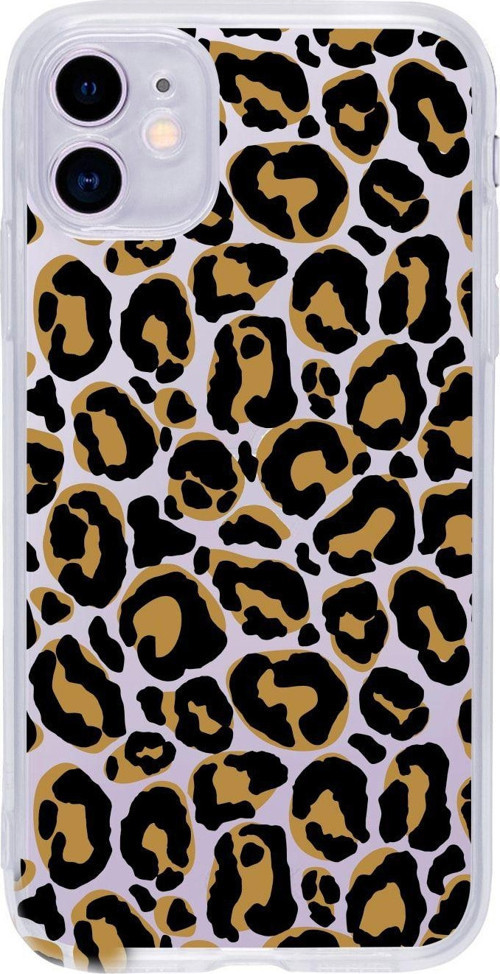 Iphone 11 Uyumlu Leopar Desenli Premium Şeffaf Silikon Kılıf