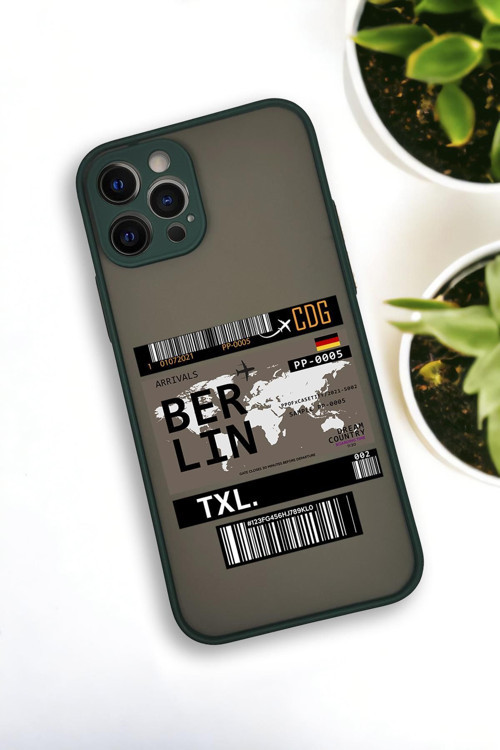 İphone 12 Pro Uyumlu Berlin Ticket Desenli Buzlu Şeffaf Lüx Telefon Kılıfı