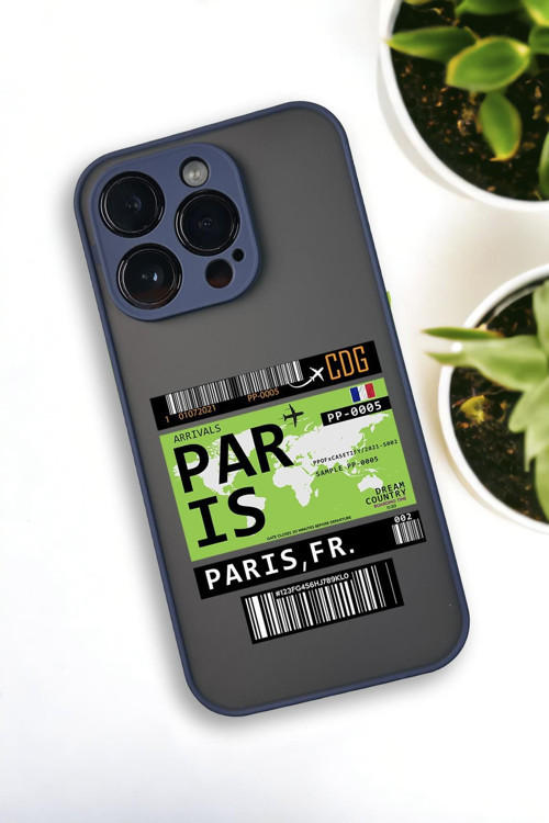 İphone 14 Pro Max Uyumlu Paris Ticket Desenli Buzlu Şeffaf Lüx Telefon Kılıfı