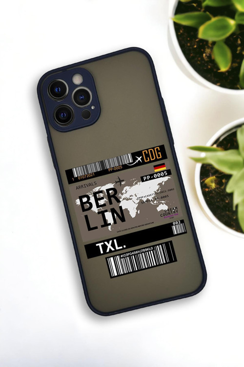 İphone 12 Pro Uyumlu Berlin Ticket Desenli Buzlu Şeffaf Lüx Telefon Kılıfı