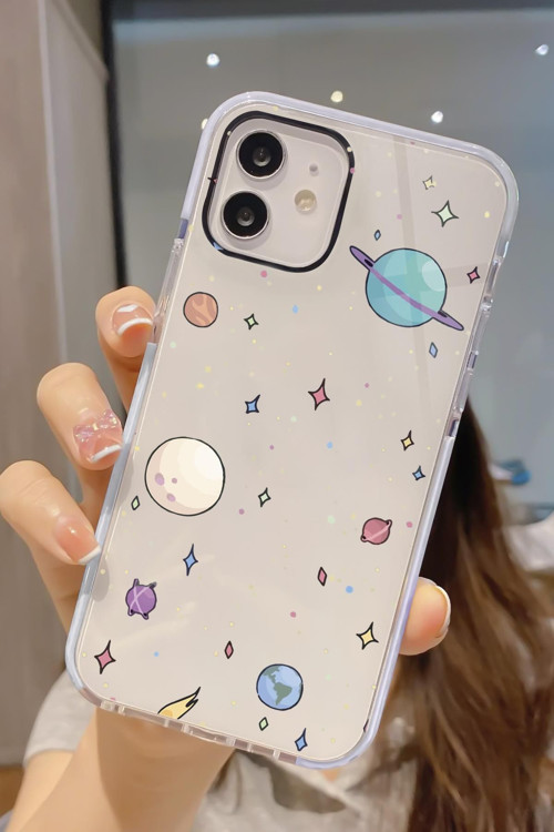 İphone 12 Pro Uyumlu Gezegenler Desenli Candy Bumper Darbe Emici Silikonlu Telefon Kılıfı