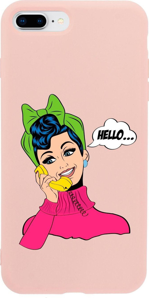 İphone 8 Plus Hello Tasarımlı Pembe Telefon Kılıfı