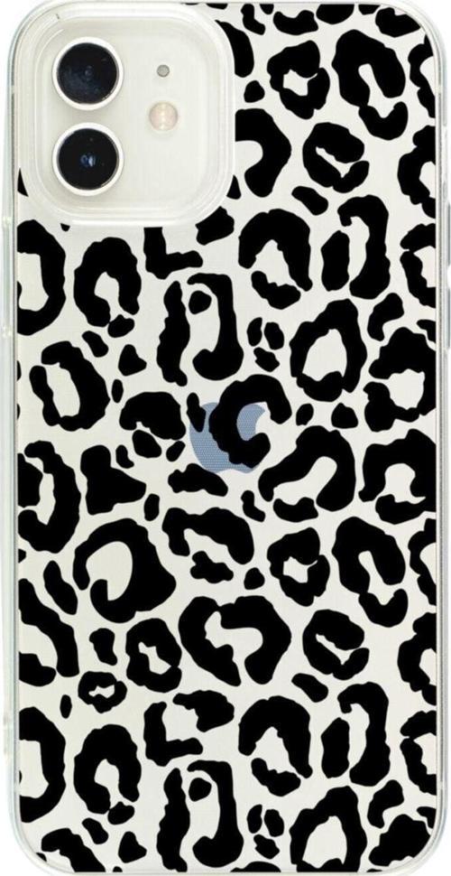 İphone 12 Siyah Leopar Şeffaf Telefon Kılıfı