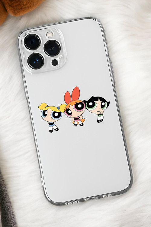 İphone 16 Pro Uyumlu Powerpuff Girls Desenli Premium Silikonlu Şeffaf Telefon Kılıfı