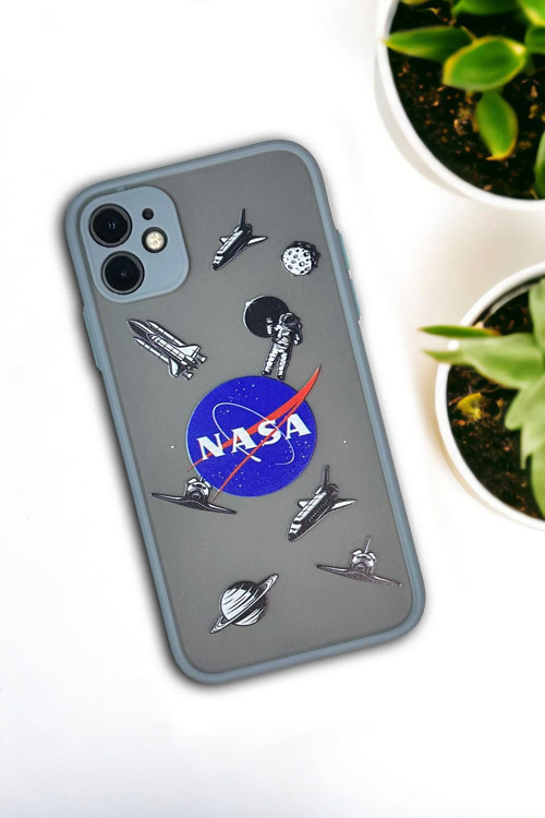 İphone 11 Uyumlu Nasa Desenli Buzlu Şeffaf Lüx Telefon Kılıfı