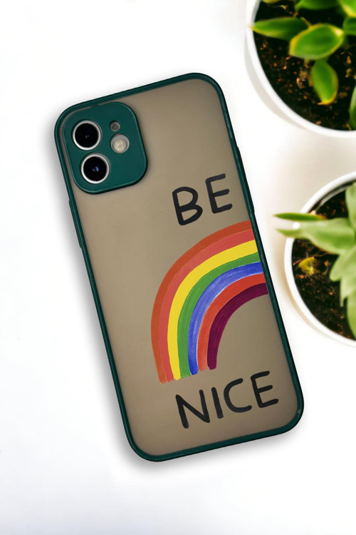 İphone 12 Uyumlu Be Nice Desenli Buzlu Şeffaf Lüx Telefon Kılıfı
