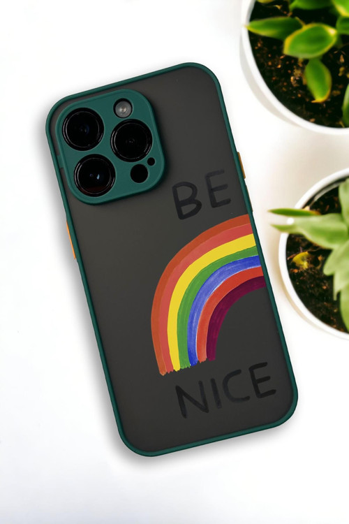 İphone 14 Pro Uyumlu Be Nice Desenli Buzlu Şeffaf Lüx Telefon Kılıfı