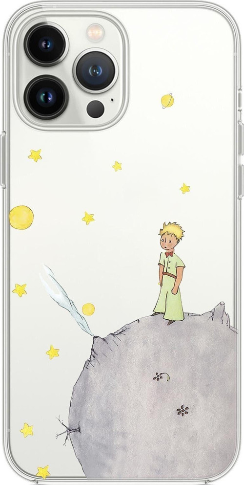 İphone 14 Pro Uyumlu Küçük Prens Desenli Şeffaf Silikonlu Telefon Kılıfı