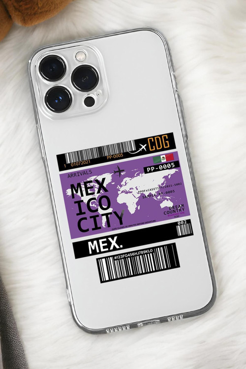 İphone 16 Pro Max Uyumlu Mexico Ticket Desenli Premium Silikonlu Şeffaf Telefon Kılıfı