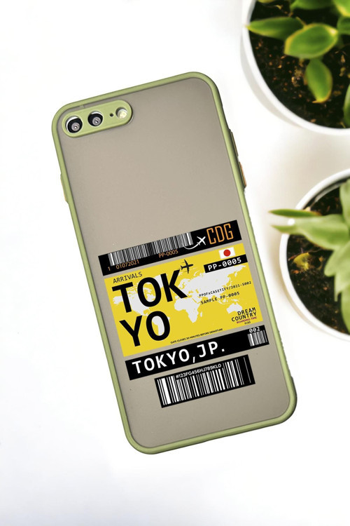 İphone 7 Plus Uyumlu Tokyo Ticket Desenli Buzlu Şeffaf Lüx Telefon Kılıfı