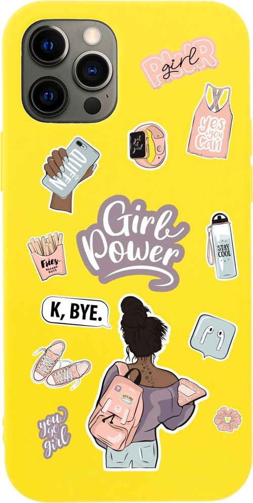 Iphone 12 Pro Max Girl Power Tasarımlı Sarı Telefon Kılıfı